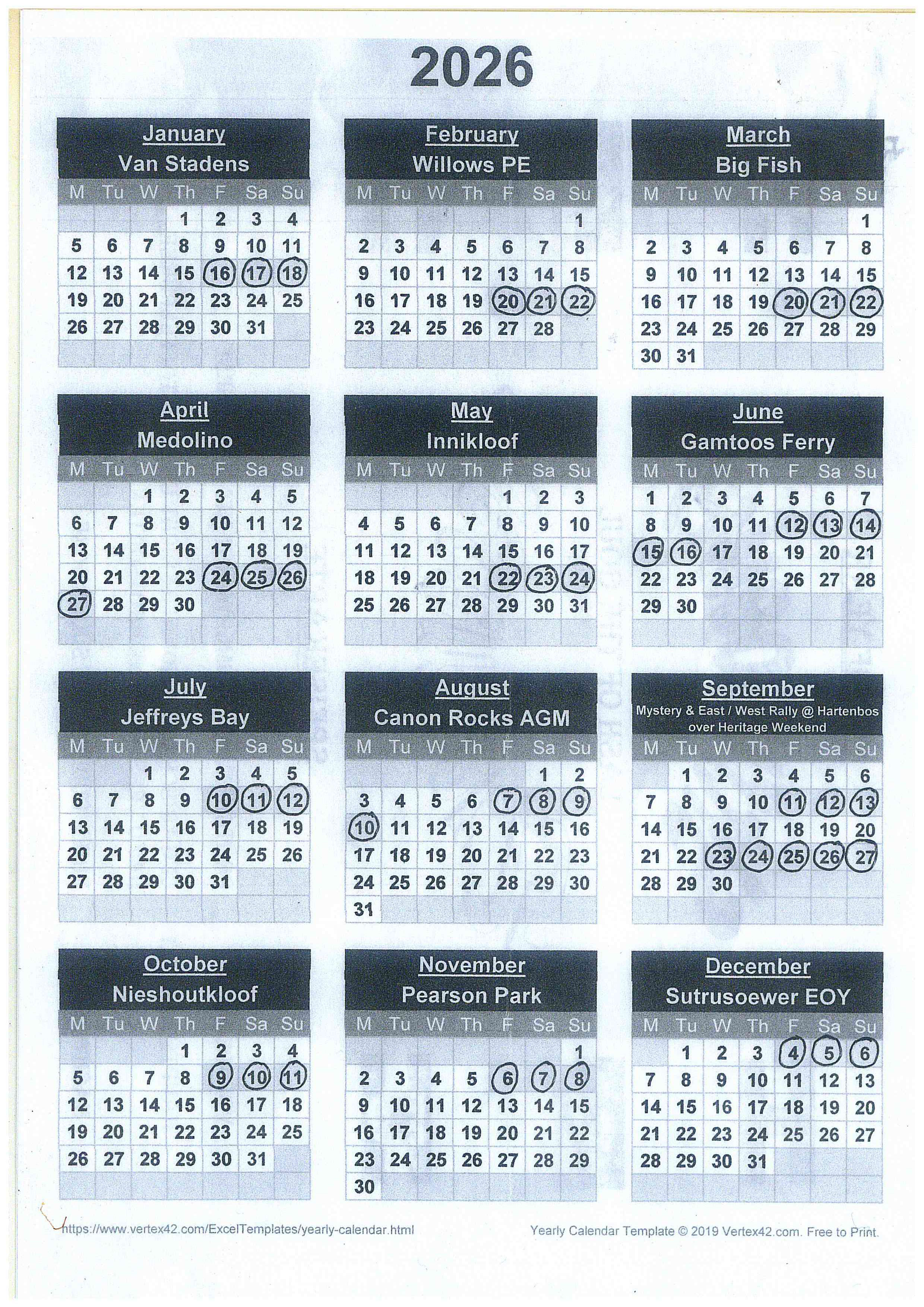 2026 Calendar for Rally